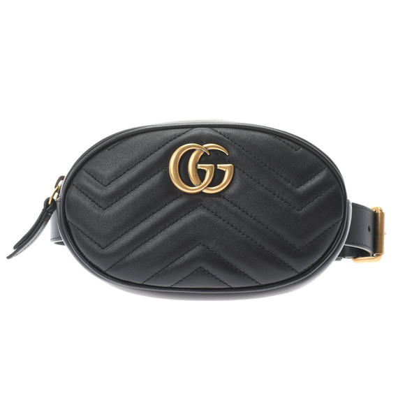 Gucci GG Marmont Belt Black Gold Hardware Leather Waist Bag - Picture 1 of 10